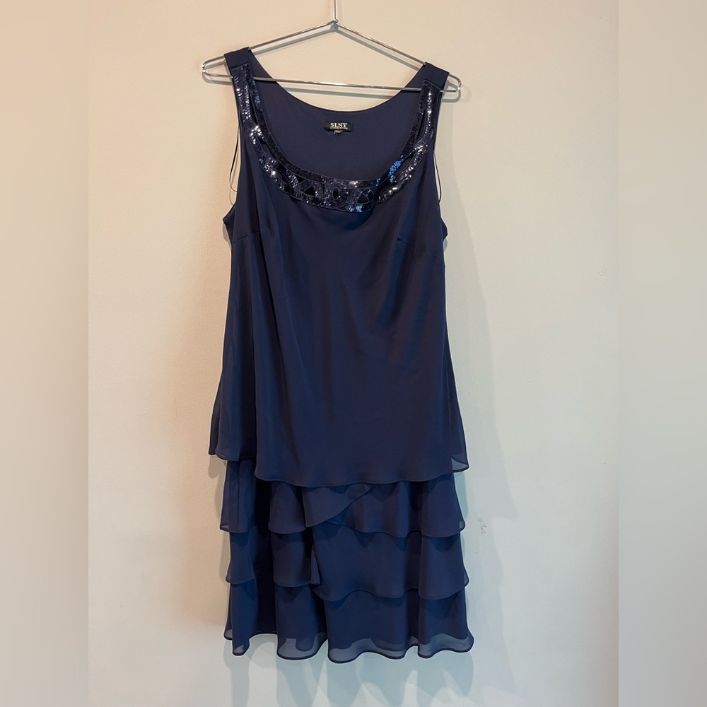 SLNY Midnight Blue Layered Dress